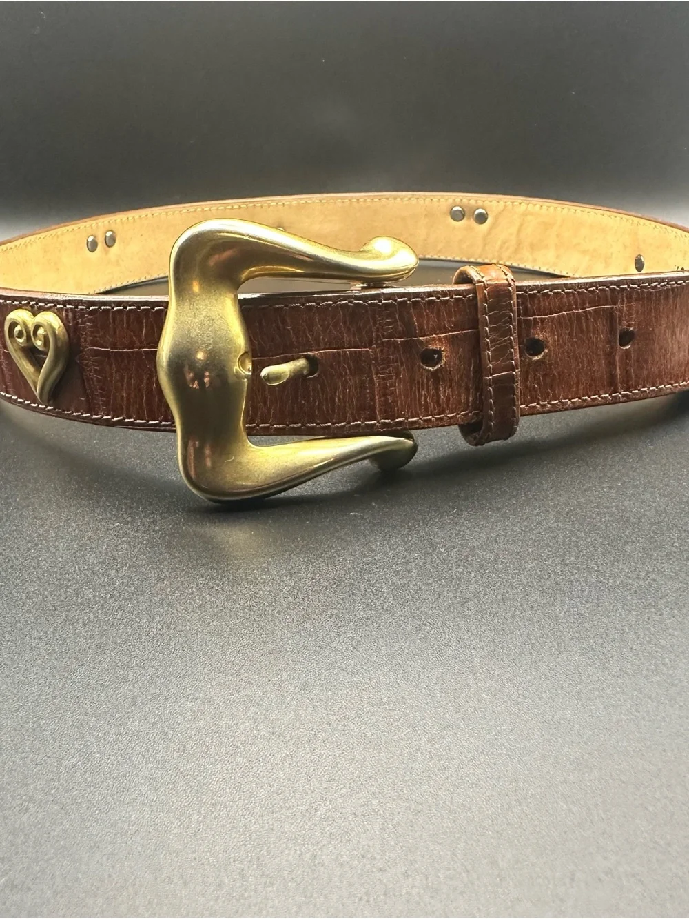 Brighton Brown Leather Belt with Brass Sculpted Buckle